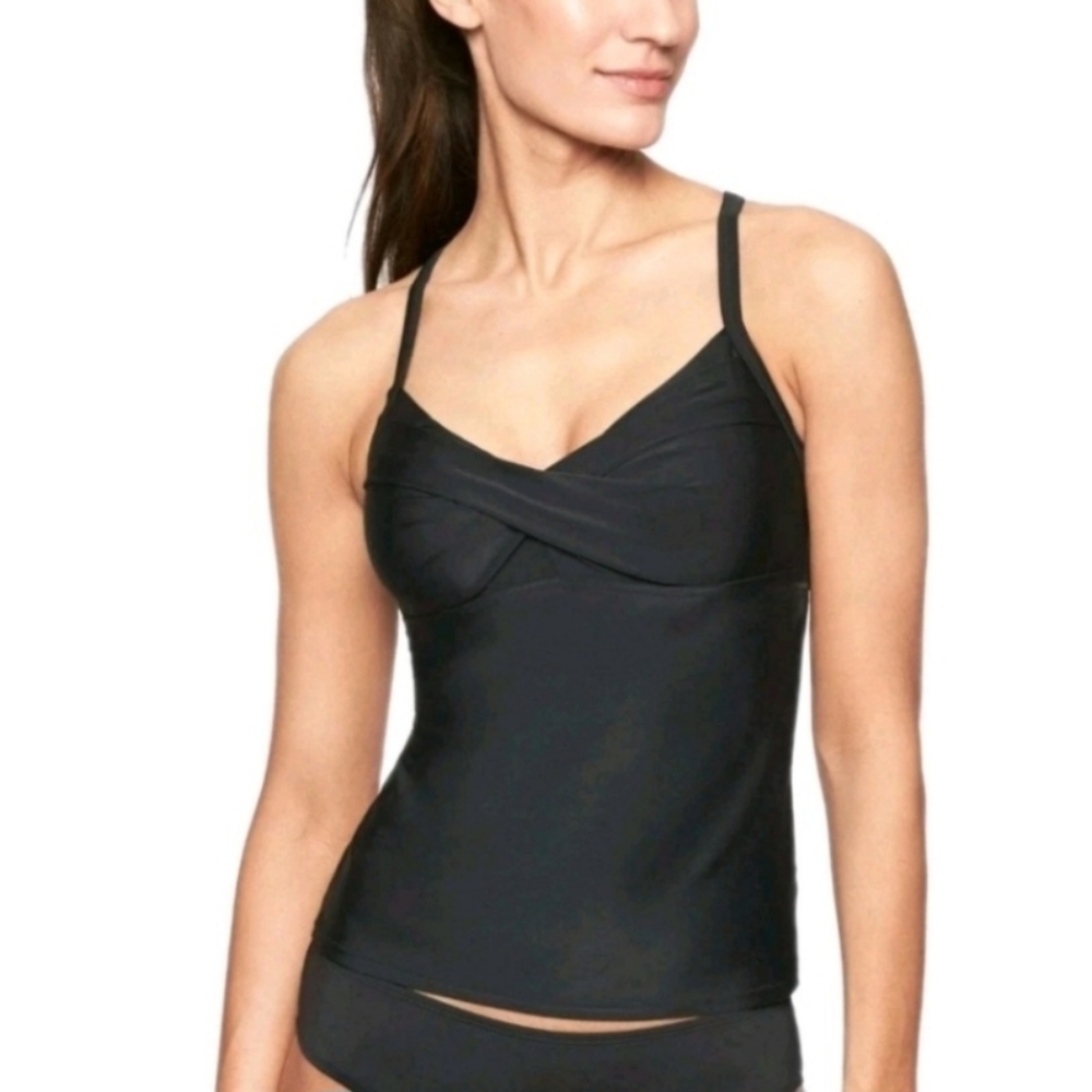 Athleta Womens Twisted Tankini Swim Top Size 36B/C Twister Black Cross Back